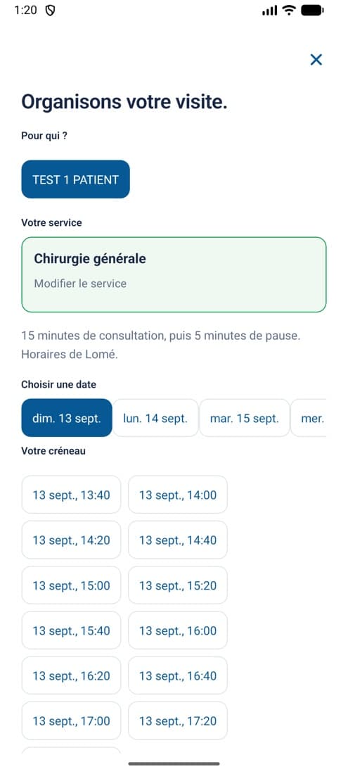 Choix du service et du créneau dans MyLafie